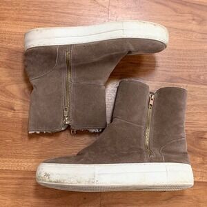 J/Slides Tristan Platform Sneakers Sz 8.5 Faux Fur Bootie Suede Leather Tan Zip